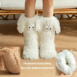 Women's Winter Fuzzy Slipper Wool  - Plush Cozy Sleep  with Grips, Reindeer Design, Soft  Home Wear, Perfect Gift for Women & Men Fleece warm snow Cute Womenswear support socks