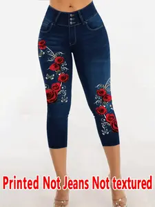 Women's Fitted Capri Pants, Womenswear, Printed, Natural Waist Design, All Season Wearable, Non-Denim Fabric, Stylish Women's Bottoms for Daily Use
