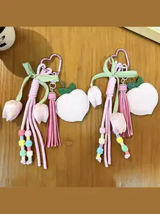 Creative new peach and tulip bag pendant keychain, exquisite and cute backpack accessory, small gift