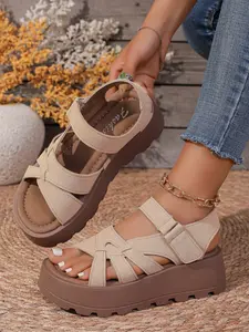 Women's Retro Braided Sandals, Soft Sole Comfortable Flip Flops, Summer New Thick Heel Platform Shoes, Single Strap Roman Sandals