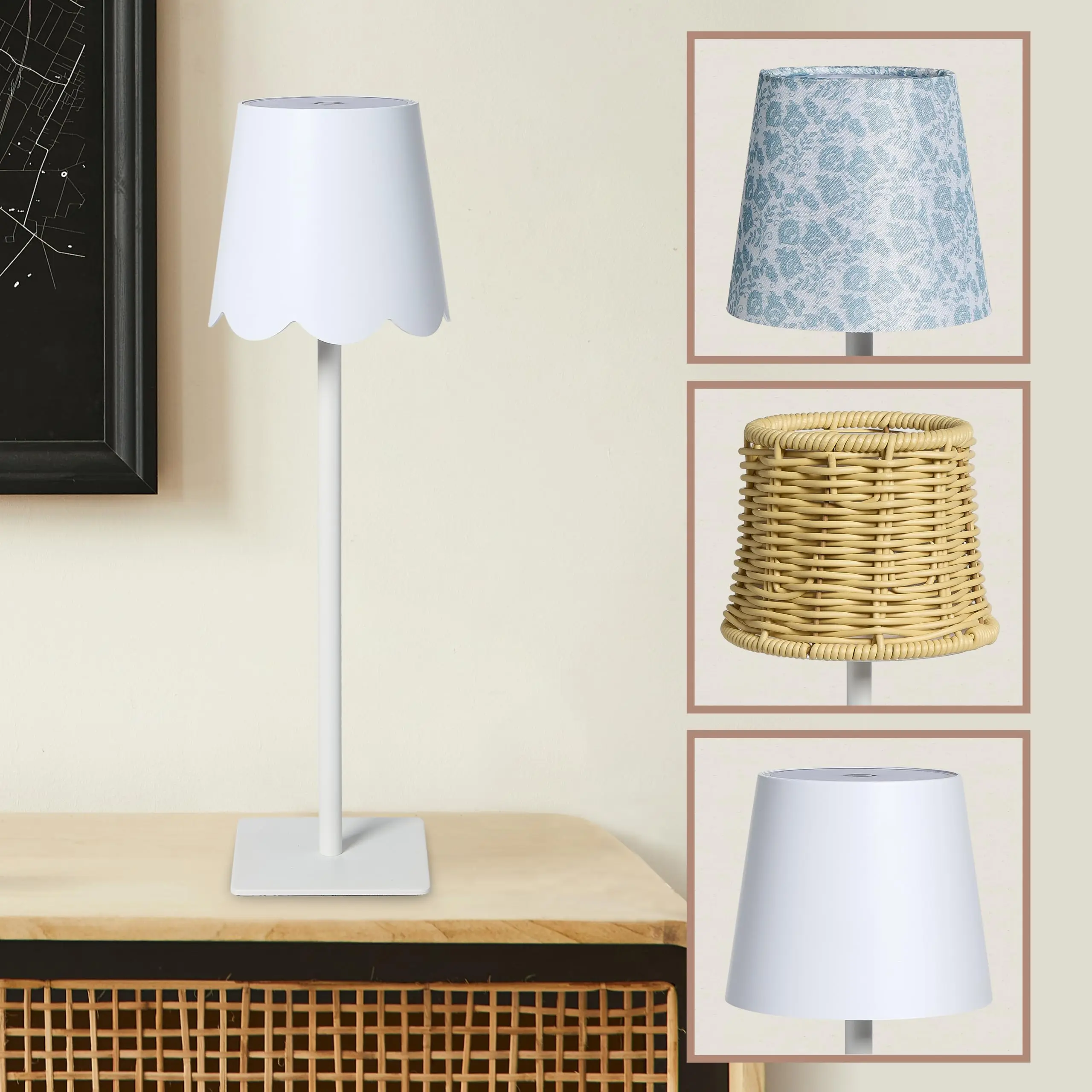 Sheffield Home 3-Piece Decorative Lamp Shade Set - Scalloped Conic, Fabric Printed Shades for Bedroom Home Improvement Lighting Accessories
