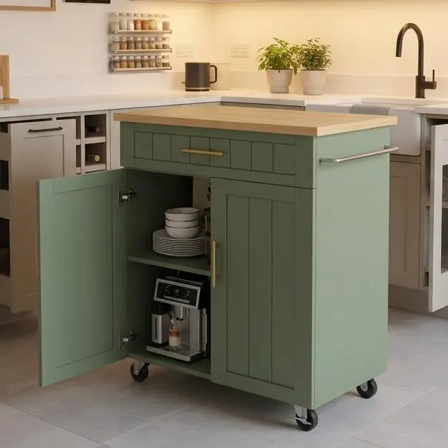 Walsunny 26'' Rolling Kitchen Cart with Storage Cabinet, Drawer, Towel Rack, Transport Wheels for Appliances, Dining Area, Space-Saving Home Organizer Utility Cart