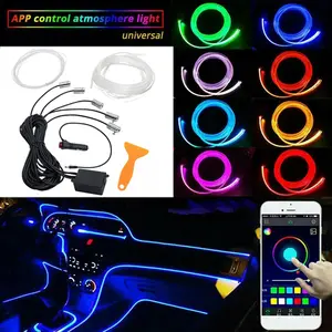 RGB Car Lights Wireless RGB LED Strip Lights Kit with Music Sync 12V Car Plug for Vehicle Interior Decoration Fiber Optic Cable Included,  led light strips