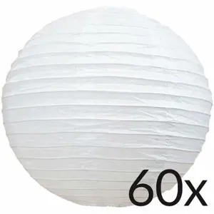 BULK PACK (60) 30" White Jumbo Round Paper Lantern, Parallel Ribbing,  Chinese Hanging Wedding & Party Decoration