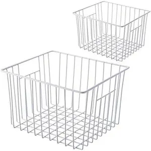 Freezer Baskets Pantry Wire Basket Bins, Refrigerator Organizer Baskets Bin with Handles for Cabinets, Pantry, Closets, Bedrooms - Set of 2