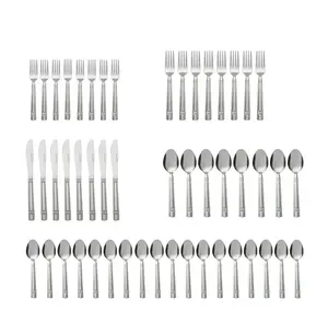 49 Piece Elena Stainless Steel Flatware and Organizer Tray Value Set Silver, Service for 8 Cutlery Plastic Tableware