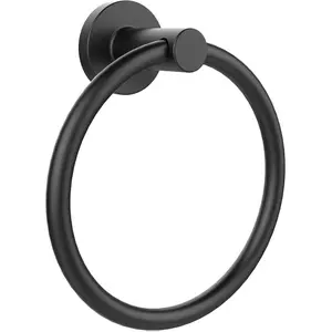 Towel Holder for Bathroom Wall Matte Black Towel Ring 304 Stainless Steel Hand Towel Holder Heavy Duty Towel Hanger for Bath, Kitchen Adjustable Hooks