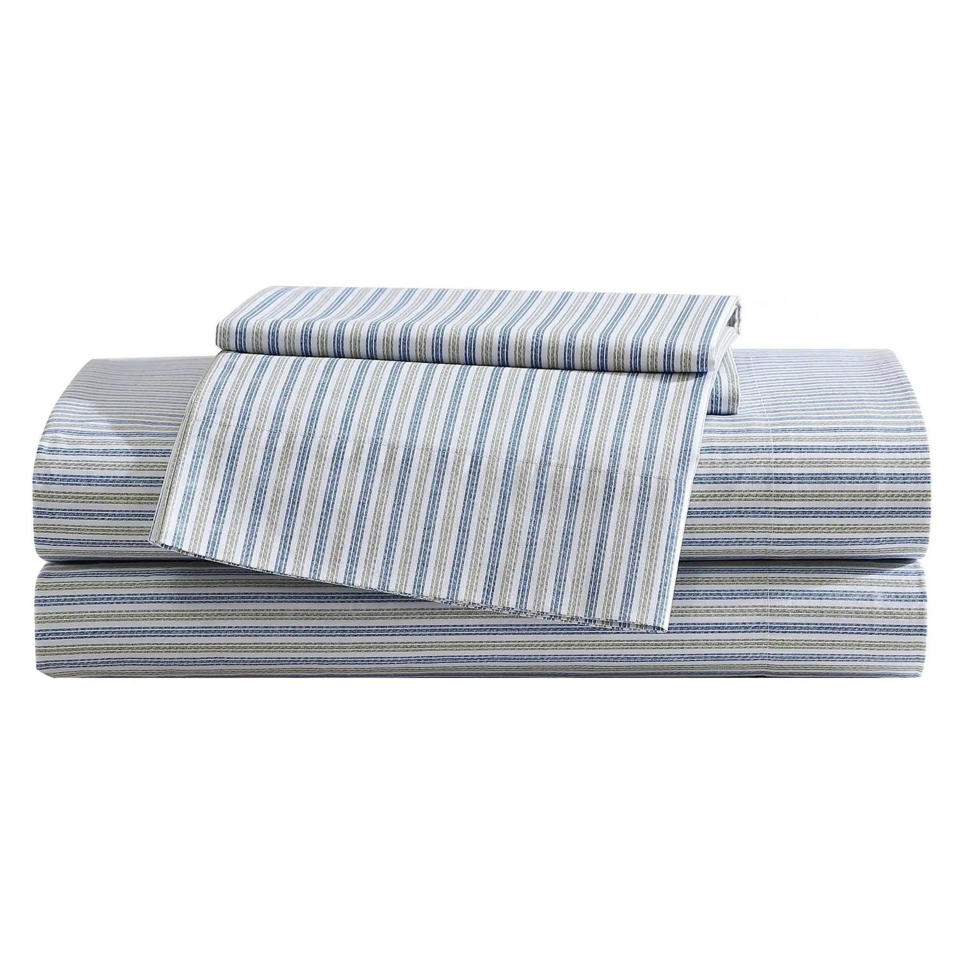 Eddie Bauer Ticking Stripe Navy Blue-Green TwinSheet Set