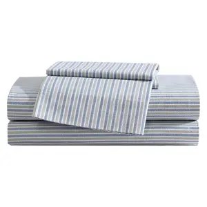 Eddie Bauer Ticking Stripe Navy Blue-Green Queen Sheet Set