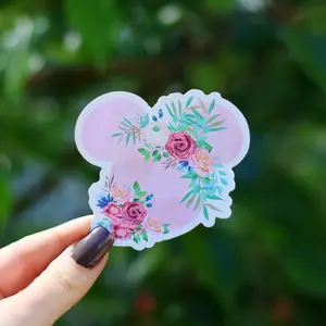 Mouse Sticker, Minnie, Sticker, Floral Sticker, Gift, Gift For Her, Stickers, Laptop Stickers, Vinyl Stickers, Water Bottle Sticker, Glossy Decor Decorative
