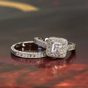 Vintage Princess 2-Piece Bridal Ring Set Sparkling Simulated Diamond Engagement Ring & Wedding Band Elegant Bride Jewelry