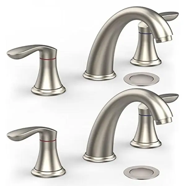【GARVEE】Bathroom Sink Faucet, Faucet for Bathroom Sink, Widespread Brushed Nickel Bathroom Faucet 3 Hole with Stainless Steel Pop Up Drain and cUPC Lead-Free Hose - (Brushed Nickel 2 Packs)