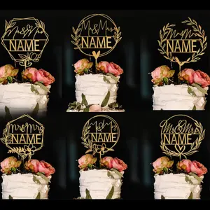 Rustic Wedding Cake Topper Gold Mr Mrs Personalized Anniversary Custom Engraved Name Ornament for Special Day Celebrations Wood Crafted Elegant Design Meets Personalization