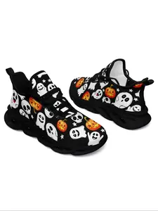 Women's Halloween Themed Ghost & Pumpkin Pattern Sneakers, Casual Comfortable Sports Running Shoes, Female All-match Round Toe Shoes for Daily Wear