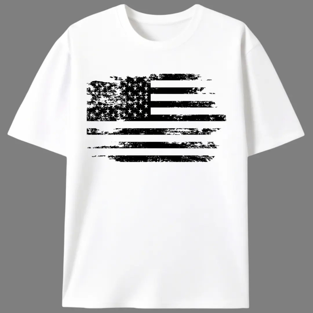Men's American Aesthetic Graphic T-Shirt, Distressed American Flag Print in Soft Cotton for the Fourth of July, Fabric, Round Neck, Retro Preppy, Tshirt, Shortsleeve, Menswear, American Independence Day