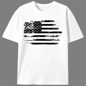 Distressed Black & White American Flag T-Shirt |   Patriotic Vintage Graphic |   Independence Day Unisex Casual Short Sleeve