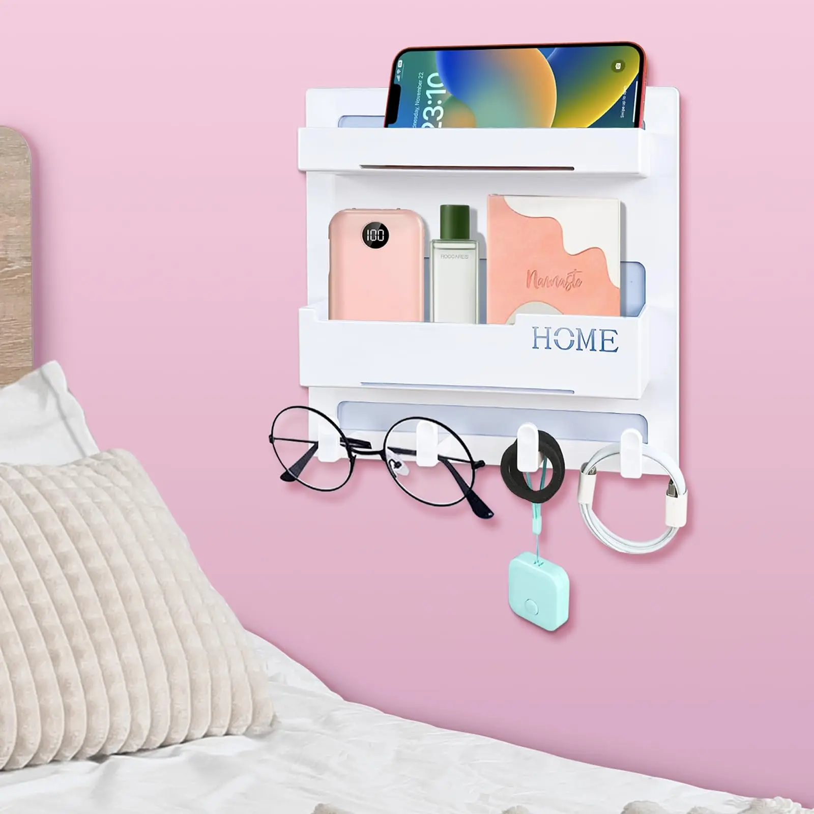 Square Shape Adhesive Floating Shelf - Self-Stick Hollow Shelves with 5 Tapes, Easy Installation, Space Saving Organizer for Girls' Bedroom Home Decor Supplies