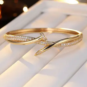 Trending Crisscross Nail Open Cuff Bangle, Sparkling Bold Statement Bracelet for Women,  Viral Aesthetic Accessory, Perfect for Layering, Office, Bridal, Casual Outfits, Great Gift for Any Special Occasion