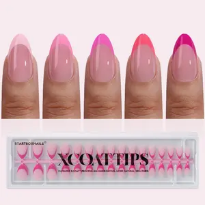 BTArtboxnails XCOATTIPS French Tips - 150pcs Pink Press On Nails Almond or Square,Pink Short Fake Nails, Soak Off Soft Gel Acrylic Nail Extensions