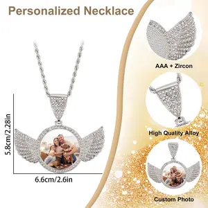 Fashionable Angel Pendant Necklace with Metal Coating Simple Photo Storage Base Birthday Gift for Friends Boyfriends Lovers Unisex Accessory