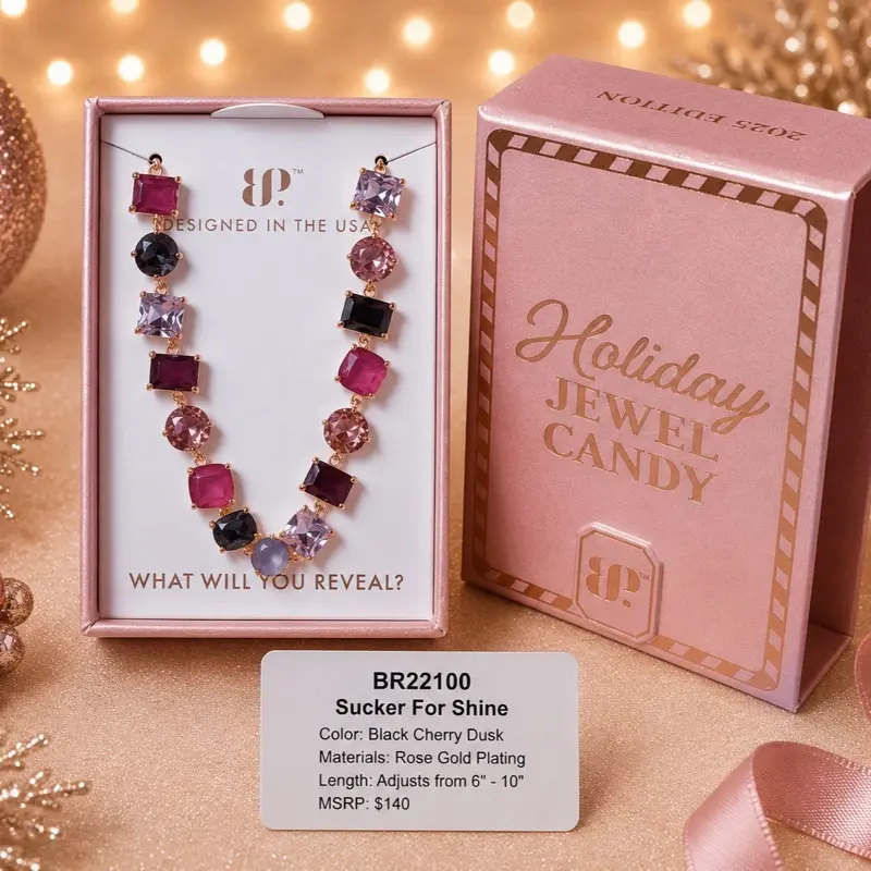 BP Jewel Candy Bracelet - Black Cherry Dusk, Elegant Costume Jewelry with Colorful Gem Mix of Bright and Deep Hues