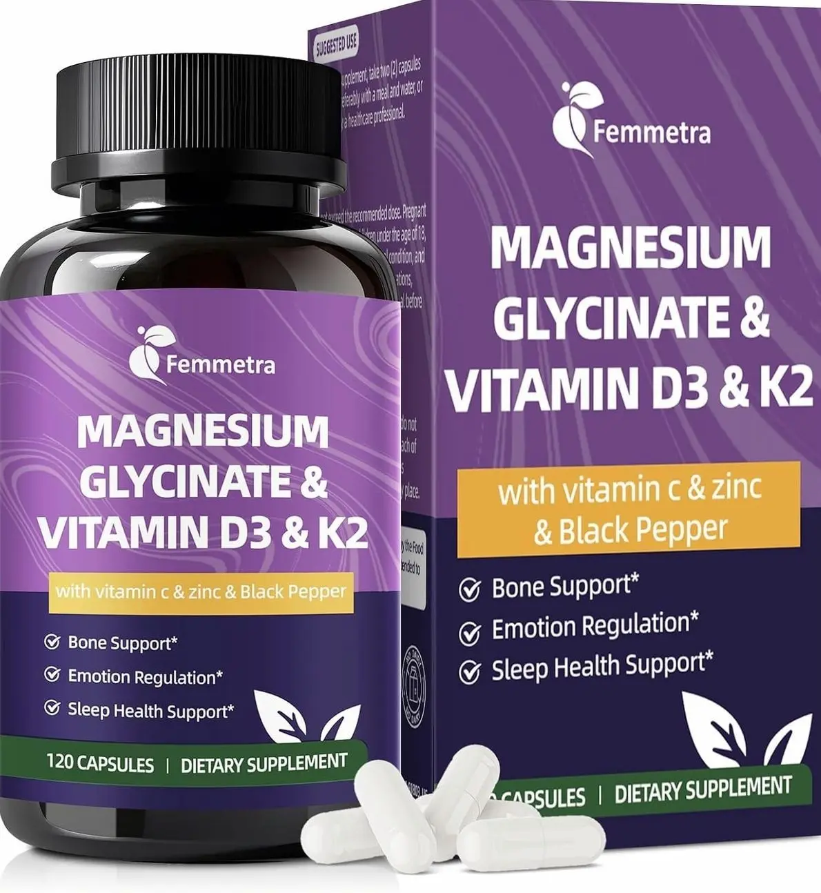 7-IN-1 Magnesium Glycinate 600mg Vitamin D3 K2 Supplement, 120 Capsules | High Absorption Magnesium Complex for Relaxation, Muscle, Energy & Sleep Health for Men & Women, Vegan, Non-GMO, Gluten-Free