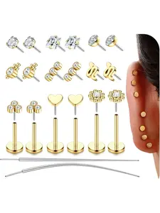 20G 18G 16G Helix Piercing Jewellery Threadless Nose Stud Surgical Steel Push in Flat Back Earrings Lip Labret Nose Studs Lip Labret Conch Medusa Tragus Piercing Jewelry Silver Gold
