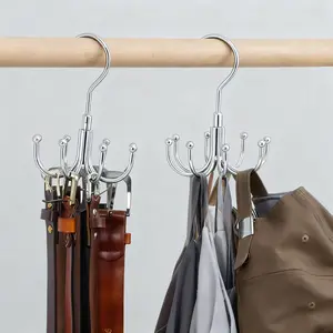 2 Pcs Multifunctional Rotating Seamless Hook, Tie Storage Rack, Metal Universal Storage Hanger, Rotating Eight-Claw Hanger For Bags, Belts And Suspenders, Suitable For Storing All Kinds Of Small Items