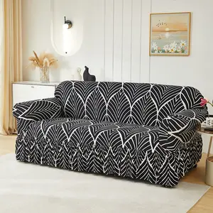 Luxury Abstract Leaf Sofa Cover, High Elasticity Non-Slip Skirted Design, Pet-Proof Sofa Protector, Stretch Sofa Cover