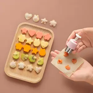 Fruit and Vegetable Cutter Stamp Set 8 Pieces - Love Heart, Star, Flower, Rabbit, Bear, Strawberry, Lace, Mushroom Shapes - Green Mini Pie Cookie Biscuit Mold for Baking