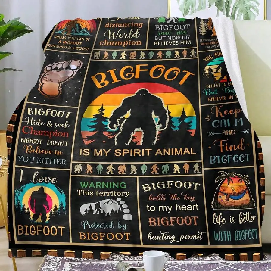 Soft Fleece Character Print Throw Blanket - Bigfoot & Orangutan Designs, Friend Version, for Bigfoot Enthusiasts, Sofa & TV Use, Throw Blankets