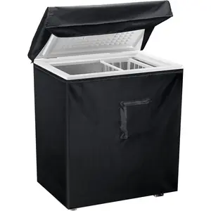 Black Chest Freezer Cover, Waterproof Freezer Covers Compact for 3.5 Cubic Feet Chest Freezer Cover, Zipper Pocket, Strap