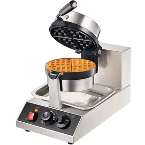 Commerical Round Waffle Maker 1300W Rotatable Non-Stick Waffle Iron 120V