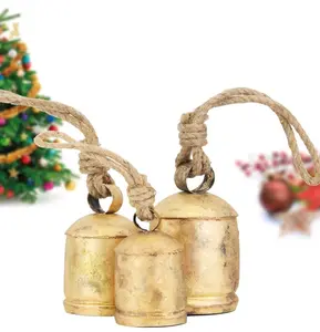 Vintage Rustic Cow Bell Christmas Bell Set - Shabby Chic Holiday Decor - Set of 3 Bells in Various Sizes- Create a Festive Ambiance and Invite Good Luck. (Medium (3.5" 4.5" 6.5" H)