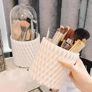 1pc Rotating Makeup Brush Holder, Dustproof Cosmetic Storage Box for Vanity, Organizer for Lipsticks & Makeup Brushes, Cosmetics Organizer Storage