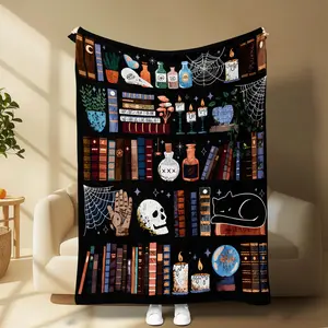 Dark Magic Library Fleece Blanket, Gothic Witchcraft Throw Blanket, Mystic Alchemy Flannel Blanket, Dark Academia Couch Throw, Decorative Blanket