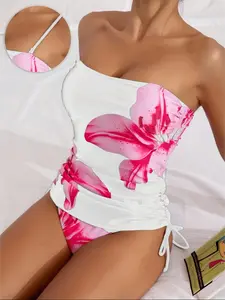 Women's Summer Elegant Floral Print Tankini Swimsuit Set, Casual Beachwear, Vacation Wear, Stylish Swimwear for Women