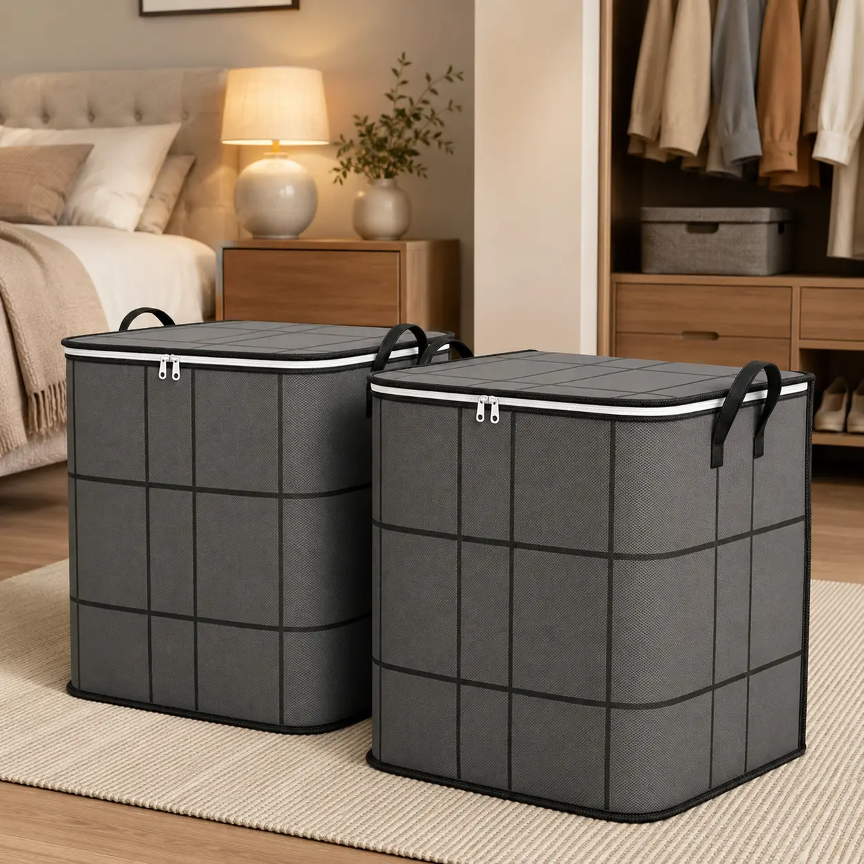 Large Capacity Moving Storage Bag, Fabric Organizer for Quilts, Bedding, Blankets & Sweaters, Spacious Clothes Storage Container for Closet, Bedroom and Home Organization