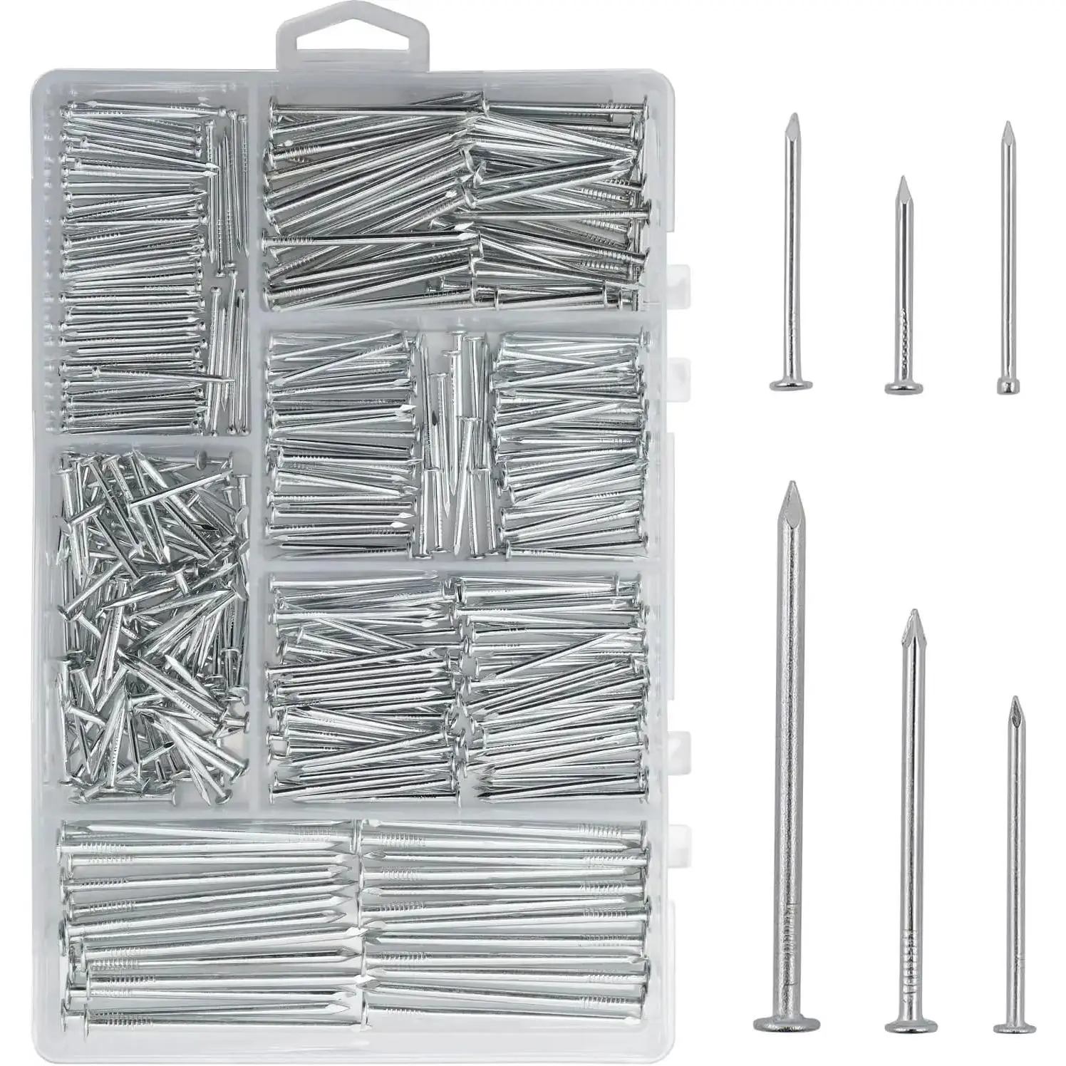 376 count  Hardware Nails Assortment Kit, Maximum Length 2 Inches Galvanized Nails, Picture Hanging Nails,  Nails, Wall Nails with Storage Box|   6 SizesQuesear