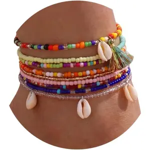 Beaded Ankle Bracelets for Women, Boho Shell Anklet Set with Starfish Conch Seashell, Adjustable Hawaiian Summer Beach Foot  Fashion