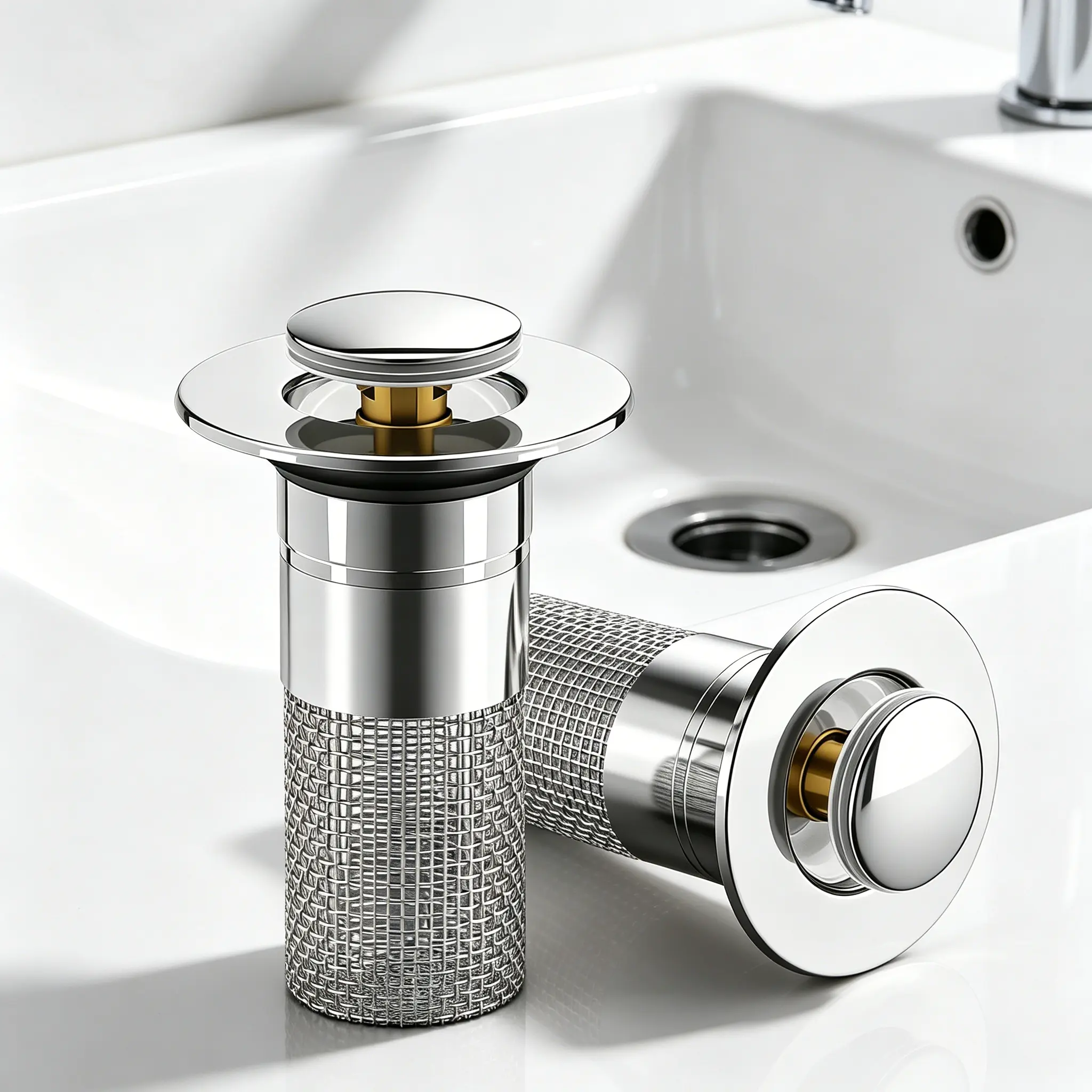 Stainless Steel Mesh Bathroom Sink Drain Trap Plug - Detachable Hair Filter Pop-Up Barrier, US Sink Plug Replacement Cleaning Accessory