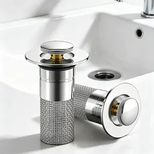 Drain Trap Bathroom Sink Plug Hair Filter, Pop Up Sink Drain Barrier with Detachable Stainless Steel Mesh Basket Hair Filter, for US Bathroom Sink Plug Replacement.