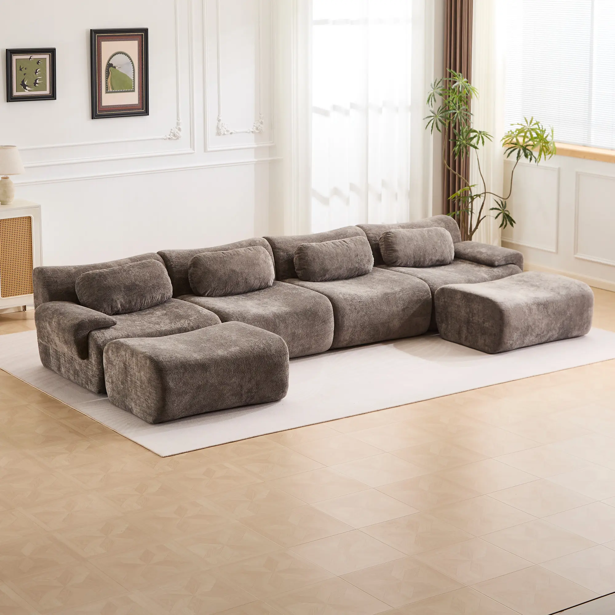 Dark Grey - 4 Seater + 2 Ottomans (148.2")