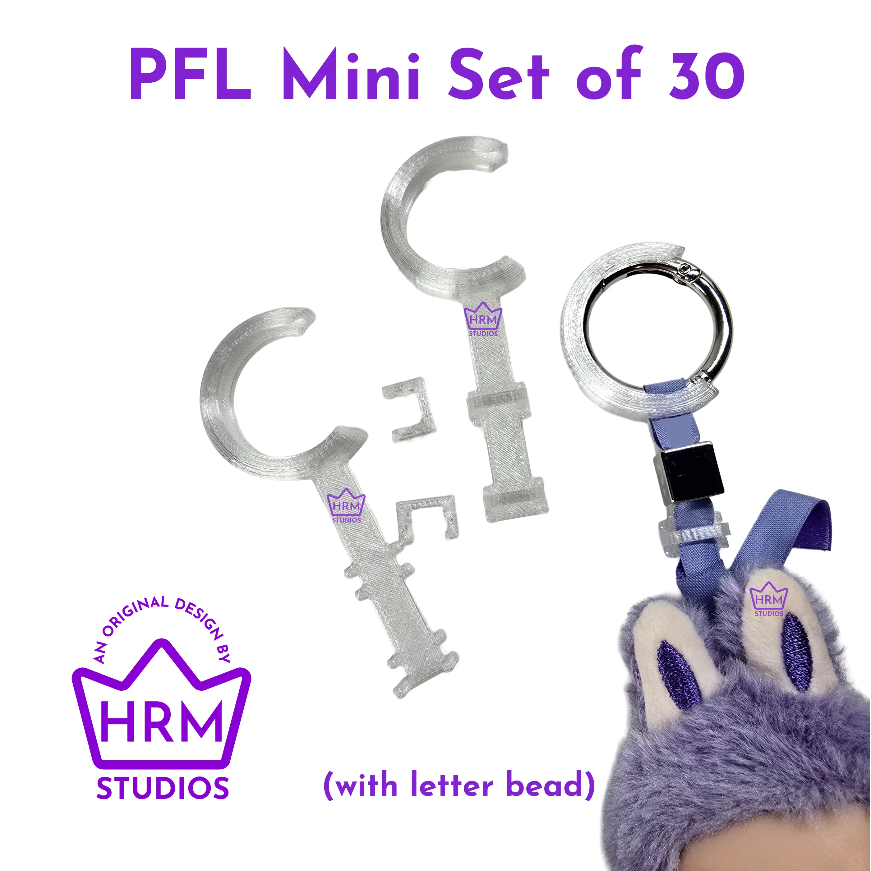 Security & Anti-Flip Solution Compatible w/ Plush Pendants PFL COMPLETE SET OF 30 | Keychain Anti-Theft Device | Translucent Color | Keyring Clip Guard Protector | Keychain Lock | Plushie Protector | Flip Prevention System