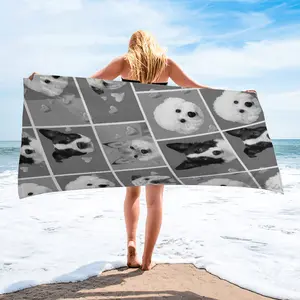 Fun Dog Collage Print Beach Towel, a quick-drying travel towel perfect for the beach, pool, and outdoor adventures—the perfect summer gift for pet lovers