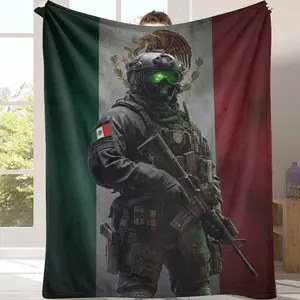 Tactical Soldier Flannel Blanket Military Skull Mask and Mexican Flag Print Design Soft Warm Durable Lightweight Cozy Home Decor Throw Perfect for Bedroom Sofa Living Room Office Gift summerwins