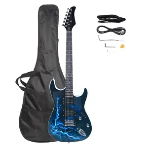 Lightning Style Electric Guitar Starter Kit with Gig Bag, Strap, Cable and Picks, 6 String Right Hand Guitar for Beginners, Students, Practice, Lessons and Home Music