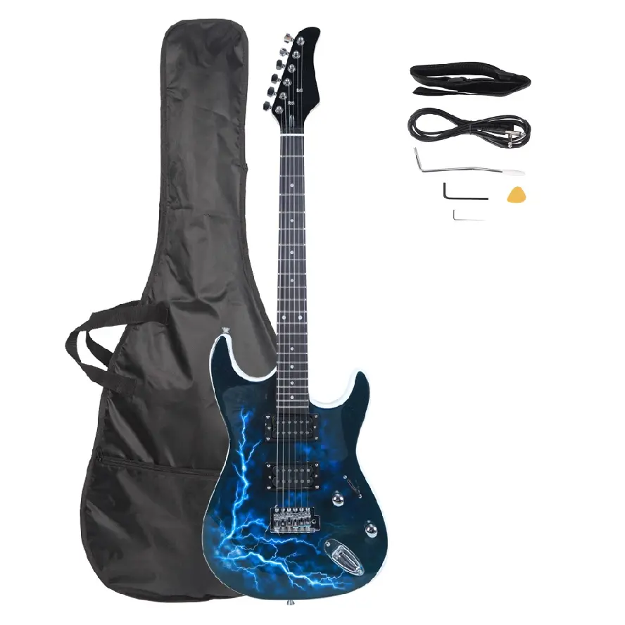 Lightning Style Electric Guitar Starter Kit with Gig Bag, Strap, Cable and Picks, 6 String Right Hand Guitar for Beginners, Students, Practice, Lessons and Home Music