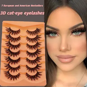 7 Pairs Cat Eye Fox Eye False Eyelashes, One Piece Dense Curled Soft 3D Fluffy Mink Lashes, Natural Look for Daily Wear Makeup