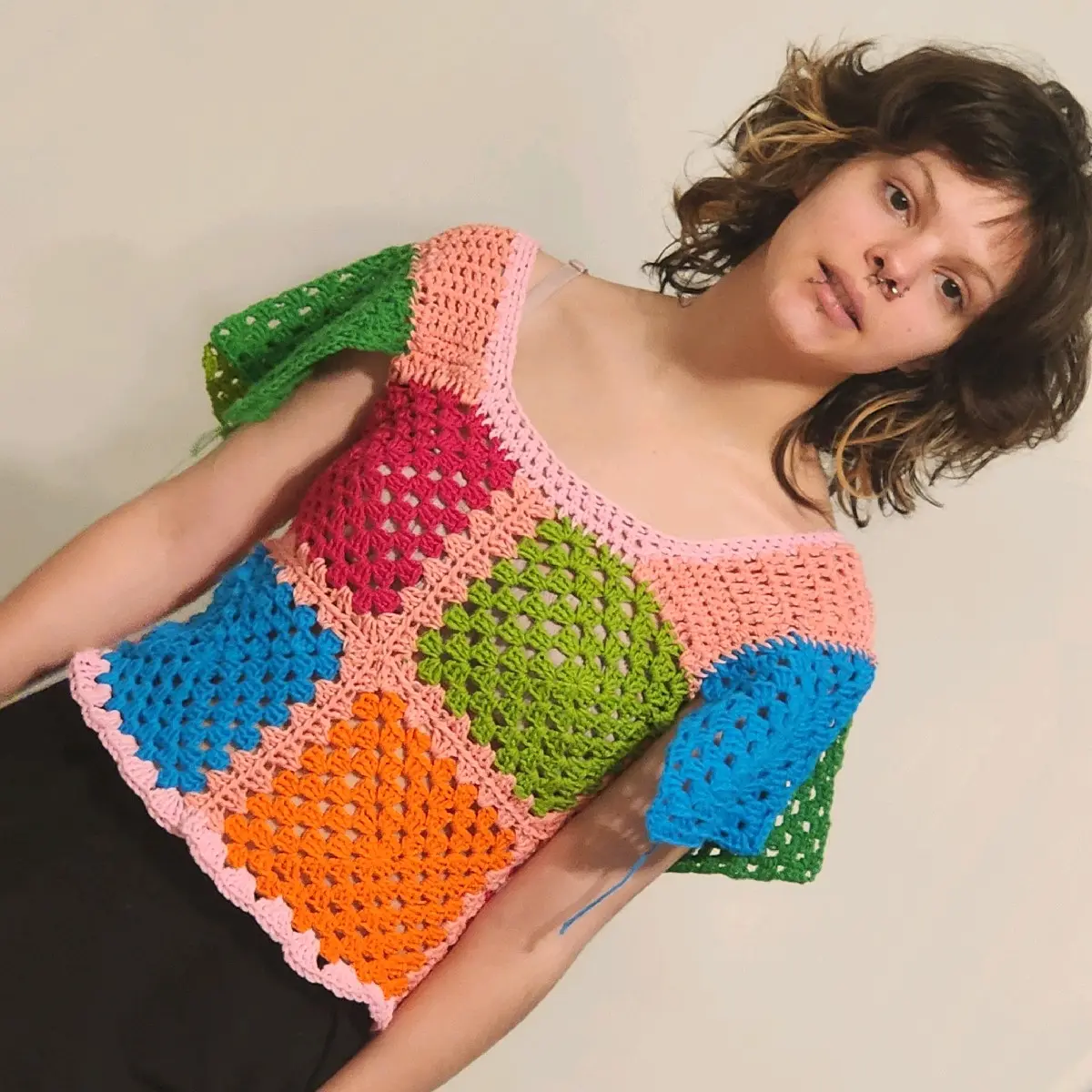 Colorful Organic Cotton Crochet Blouse for Women - Hand Crafted - Sustainable and Eco-Friendly - Shirts, Top